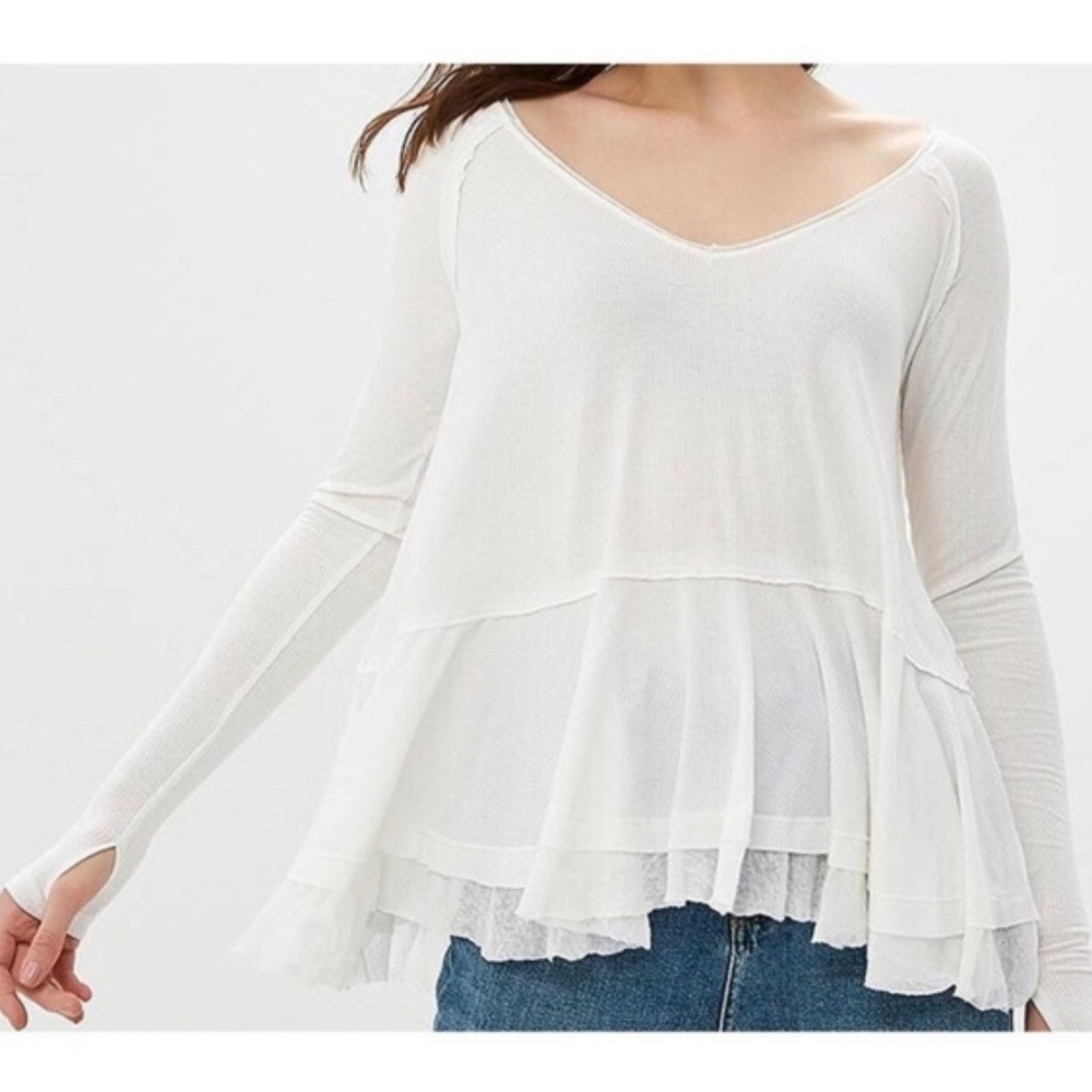 NWT Free People Top Tangerine Thumbhole Ivory